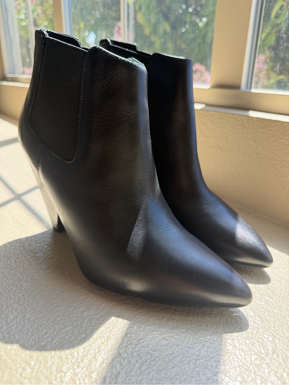 Black Leather Pointed Ankle Booties - Sleek Stiletto Heel